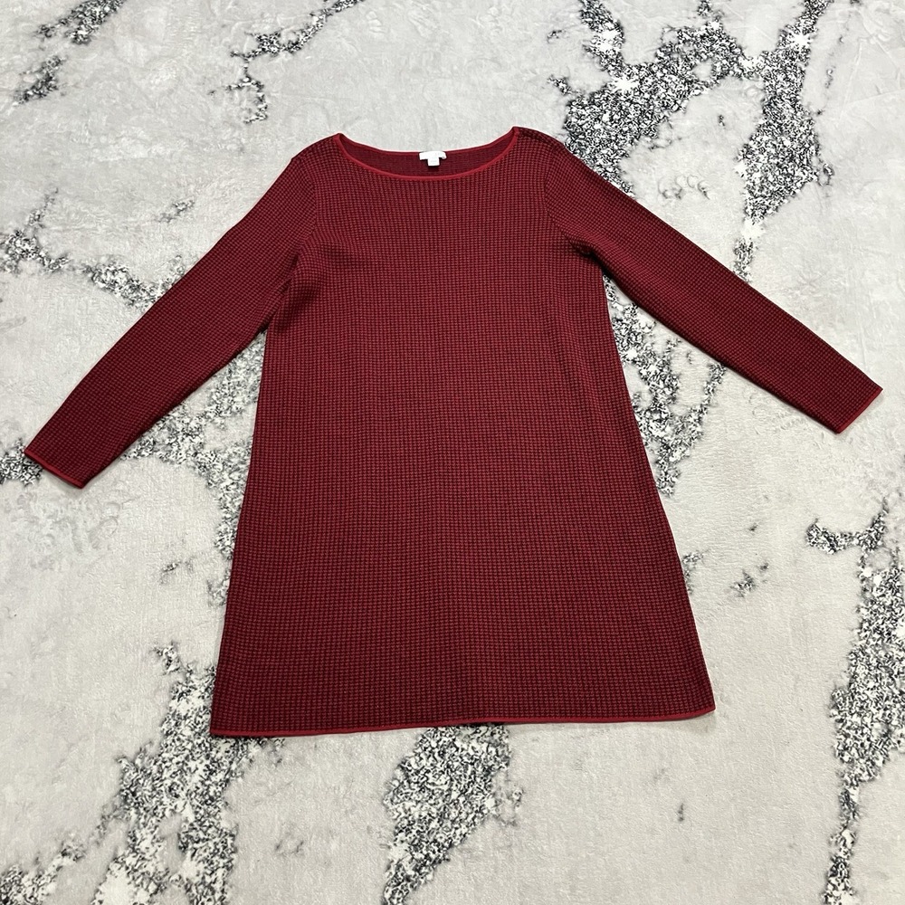J.Jill Red Textured Knit Shift Dress Womens‎ Size Medium Long Sleeve Casual